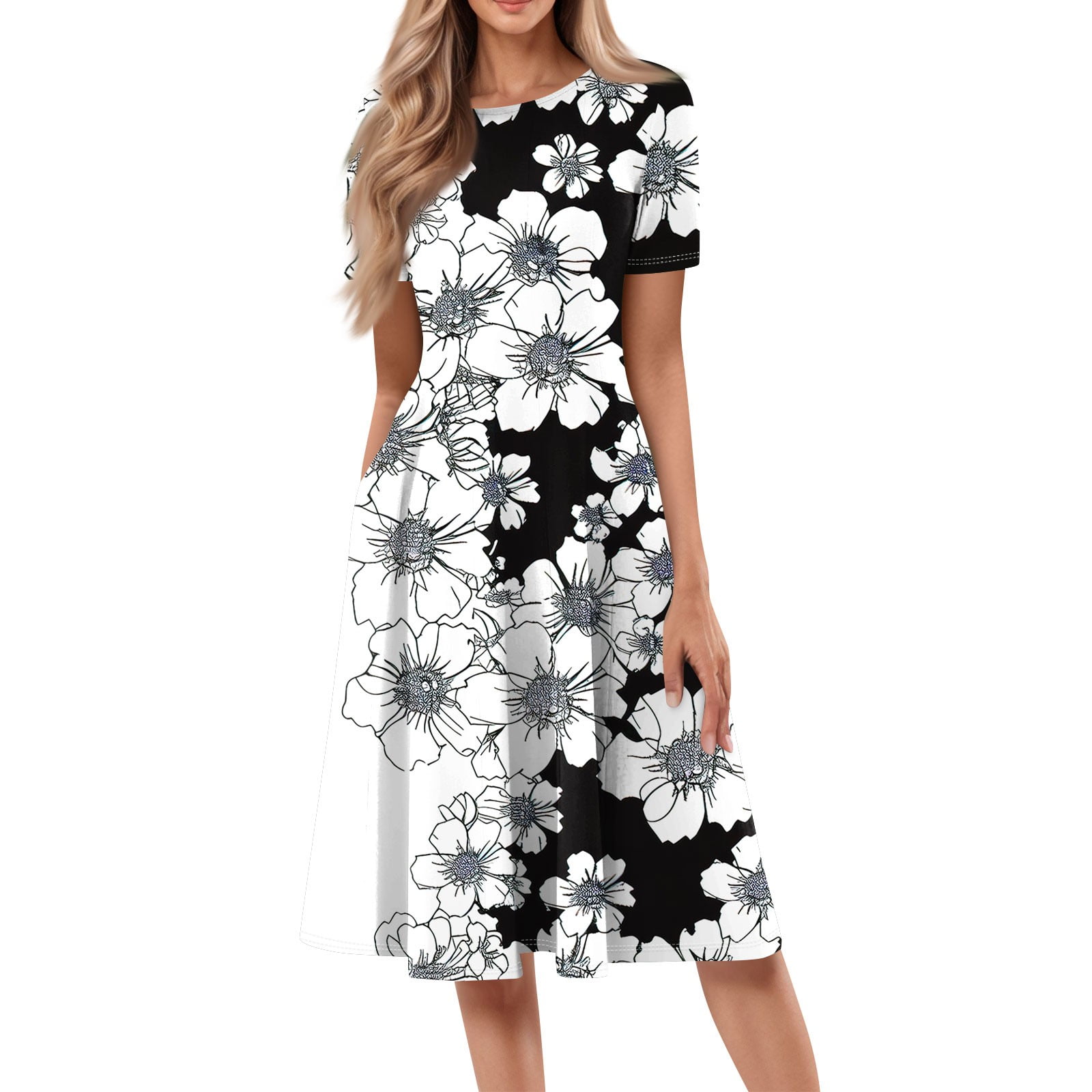 FrzhBrz Spring Dresses for Women 2025 Retro Floral Midi Dress 3/4 Length  Sleeve Crew Neck Dressy Long Dress 2025 Spring Fashion with Pockets -  Walmart.com
