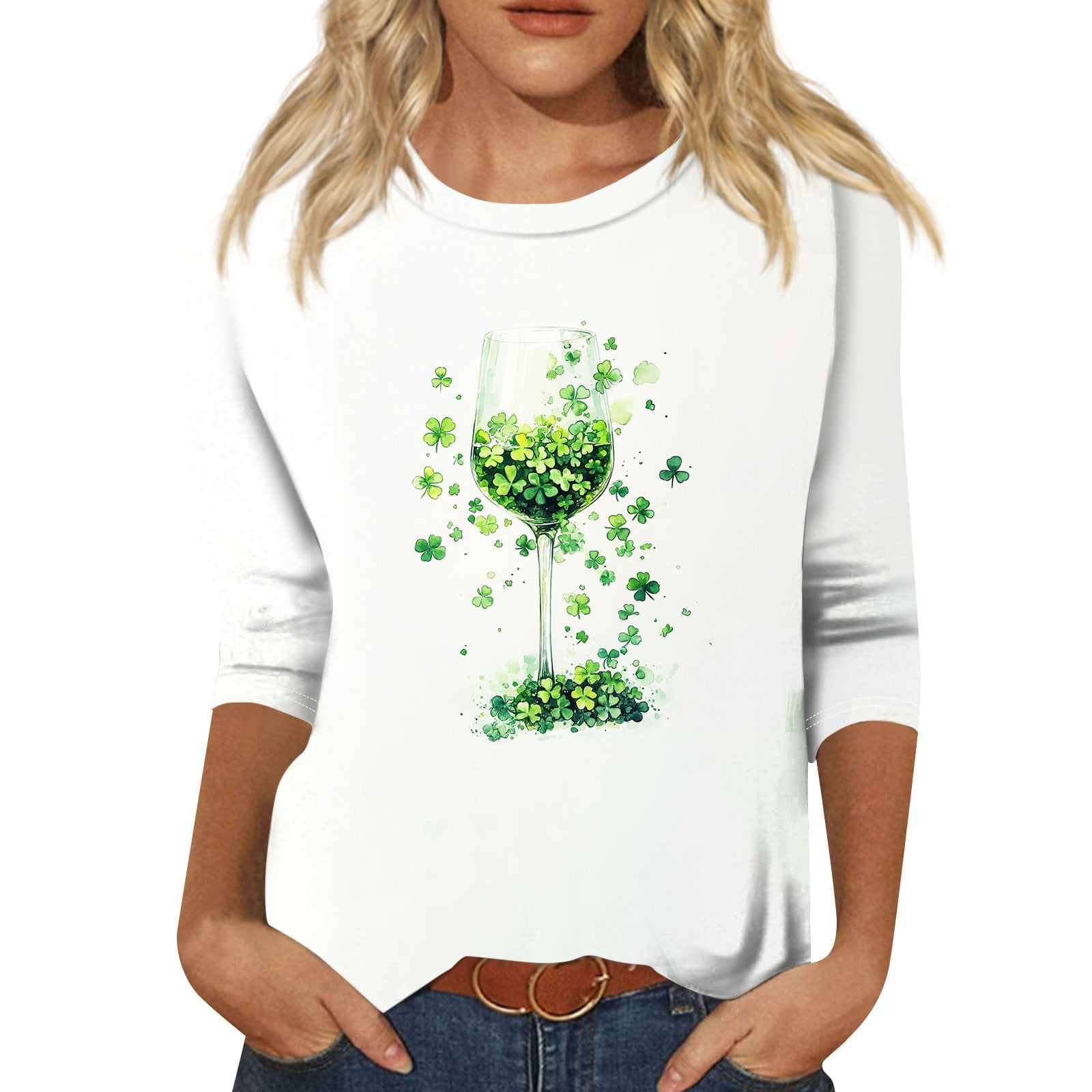Fun St. Patrick’s Day Shirt For Women – Buffalo Plaid & Leopard Shamrock Graphic Tee