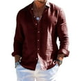 thumbnail image 1 of Mens Long Casual Sleeve Cotton Linen Shirts Buttons Down Solid Plain Roll-Up Sleeve Summer Beach Shirts for Men, 1 of 3