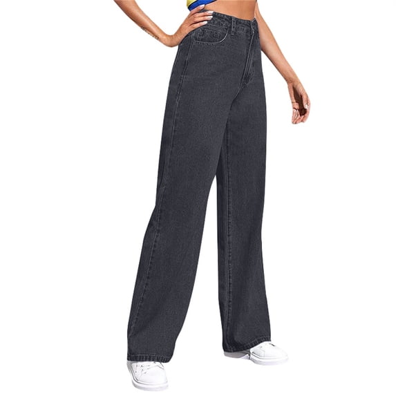 FrzhBrz Straight Leg Jeans for Women High Waisted Stretchy Loose Denim Pants Casual Baggy Jean Trousers
