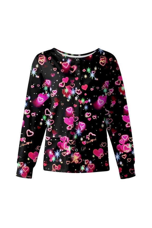 Valentines Day Scrub Tops Women Love Heart Scrub Tops Stretchy Long Sleeve Loose Valentine's Day Holiday Fun Nurse Working Uniforms