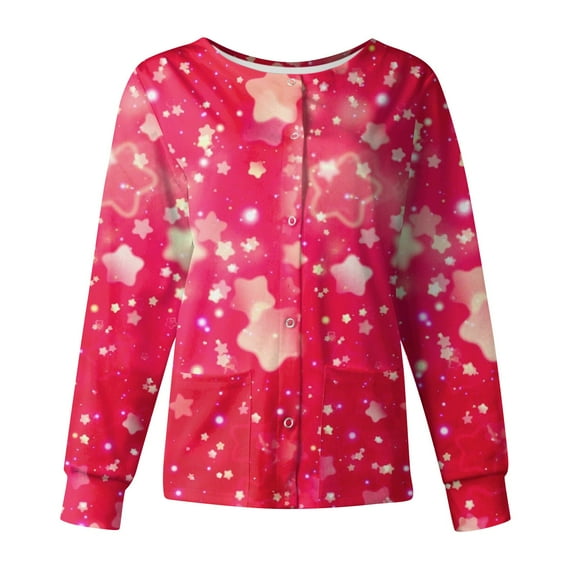 FrzhBrz Valentines Day Women's Scrub Jacket Plus Size Long Sleeve Scrub Tops Fun Heart Printed Valentines Holiday Nursing Uniform