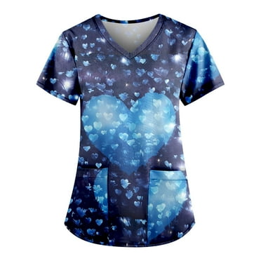 FrzhBrz Valentines Day Women's V-Neck Scrub Tops Fun Medical Proffesional Short Sleeve Holiday Nursing Working Uniforms