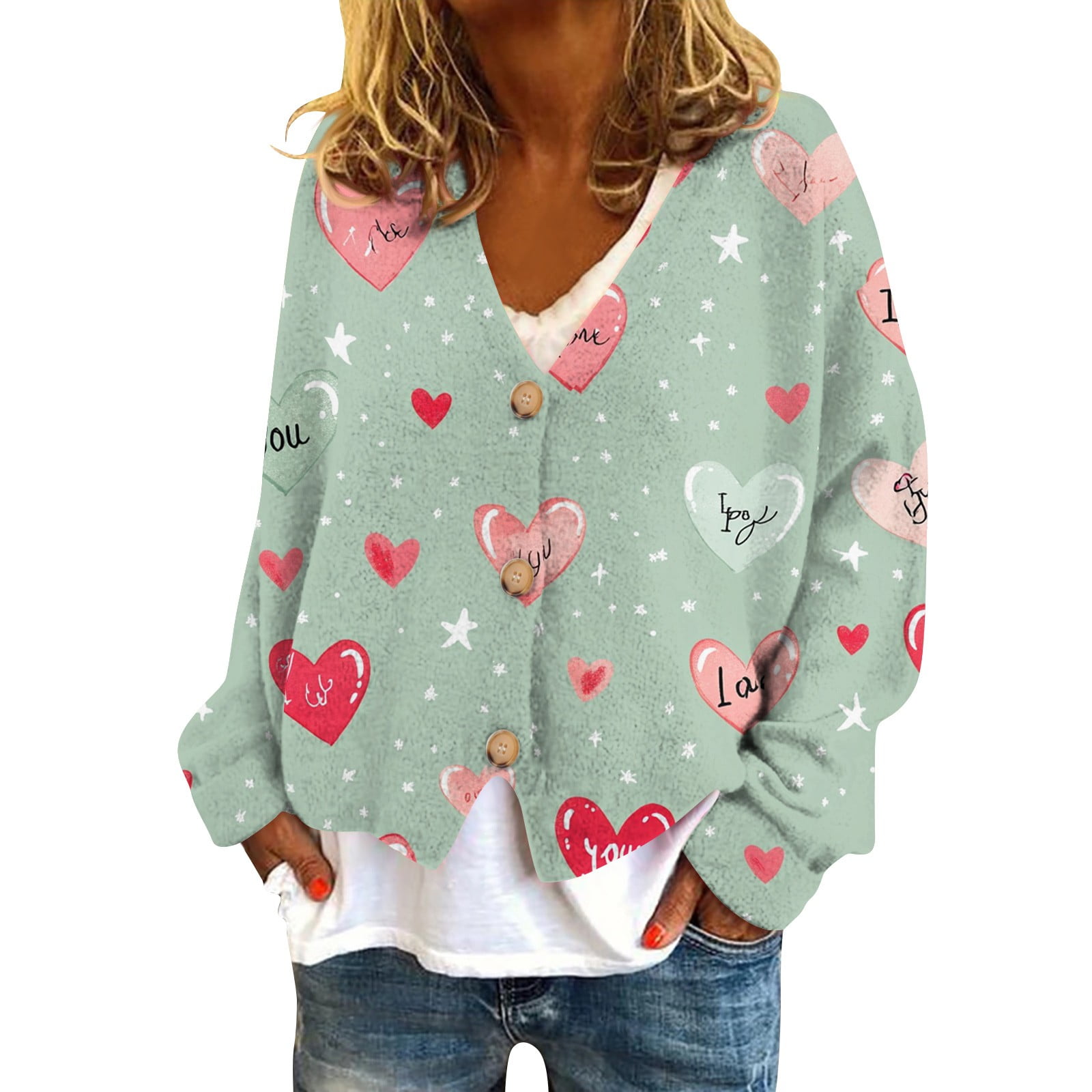 FrzhBrz Valentines Day Womens Cute Heart Cardigan Sweaters Sweater V ...