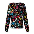 thumbnail image 1 of FrzhBrz Valentines Day Womens Scrub Tops Stretch Long Sleeve Cute Printed Scrub Jackets Loose Tunic Valentine's Day Holiday Fun Nurse Working Uniforms, 1 of 4