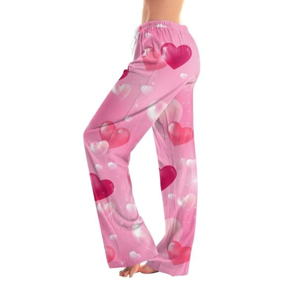 FrzhBrz Valentines Day Womens Soft Pajama Pants Fun Heart Printed Lounge Trousers Valentine's Day Cozy Drawstring Sleep Bottoms