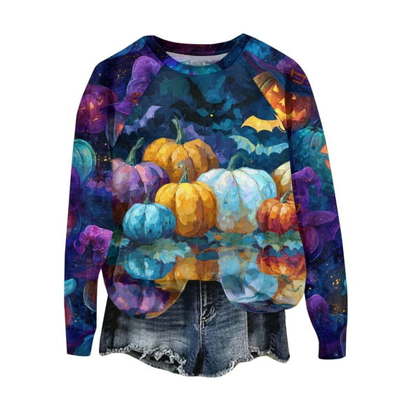 FrzhBrz Women Sweatshirt Oversized Halloween Graphic Print Crewneck Long Sleeve Loose Fit Casual Halloween Pullover Sweatshirt