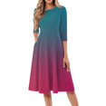 thumbnail image 1 of FrzhBrz Women's 3/4 Sleeve A-line and Flare Midi Gradient Long Dress Hot Pink, 1 of 5