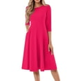 thumbnail image 1 of FrzhBrz Women's Casual 3/4 Sleeve V-Neck A-Line Dress Cocktail Church Flare Swing Semi Formal Midi Fall Dresses with Pockets, 1 of 5