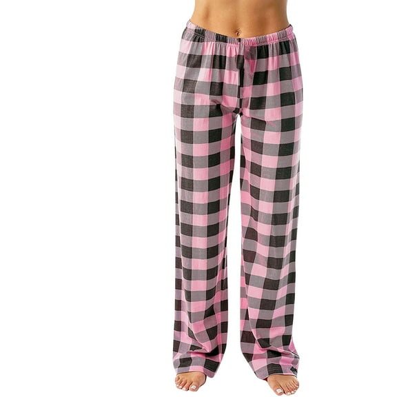 FrzhBrz Women’s Comfy Pajama Pants with Pockets, Stretch Drawstring Plaid Lounge Pants, Soft Casual Wide Leg Pjs Sleep Bottoms