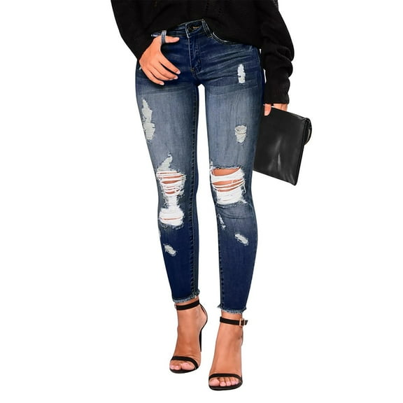 FrzhBrz Women's High Rise Skinny Stretch Ripped Jeans High Waisted Destroyed Denim Pants