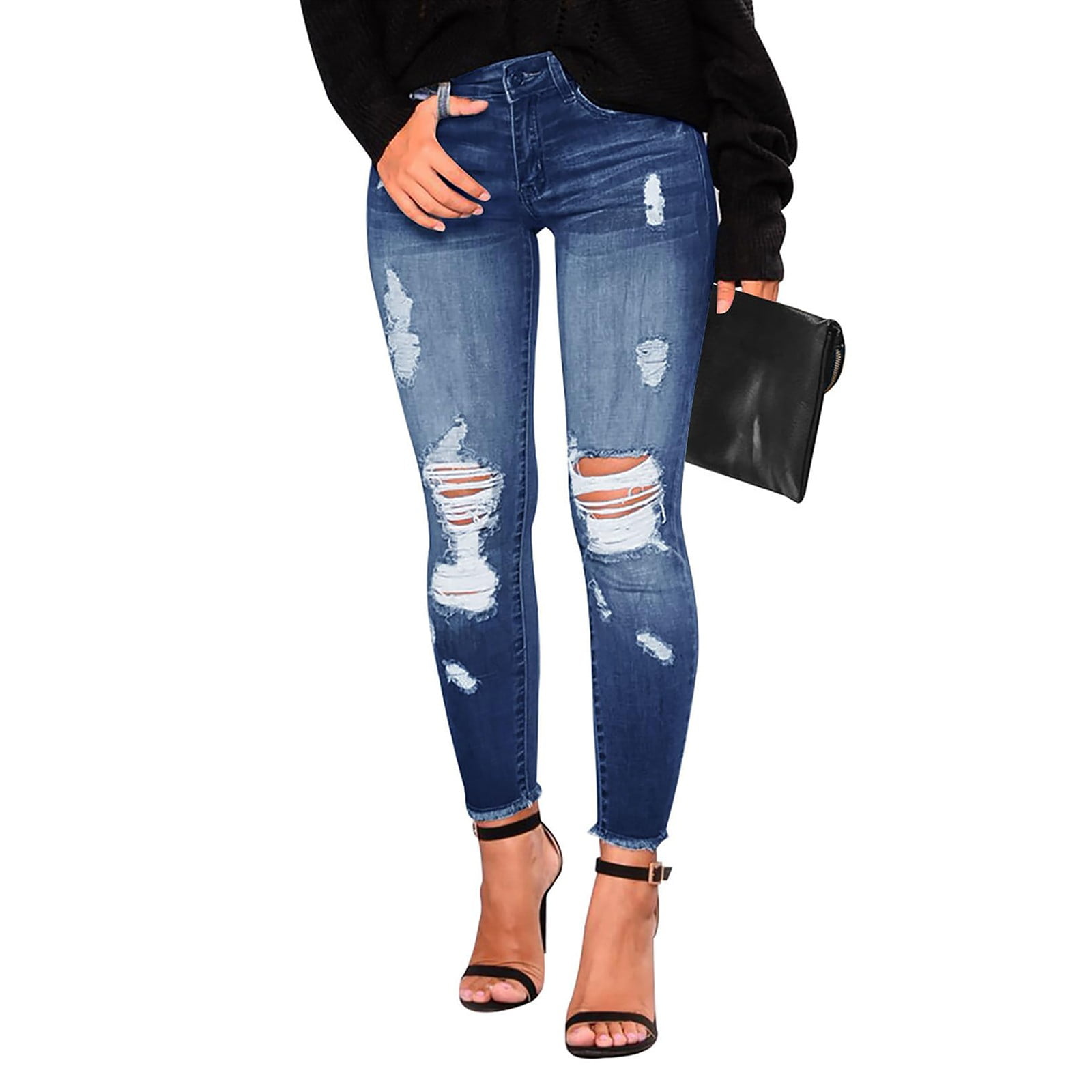 Women's High Waisted Ripped Skinny Jeans - Stretch Denim Butt Lifting Distressed Pants - View #6