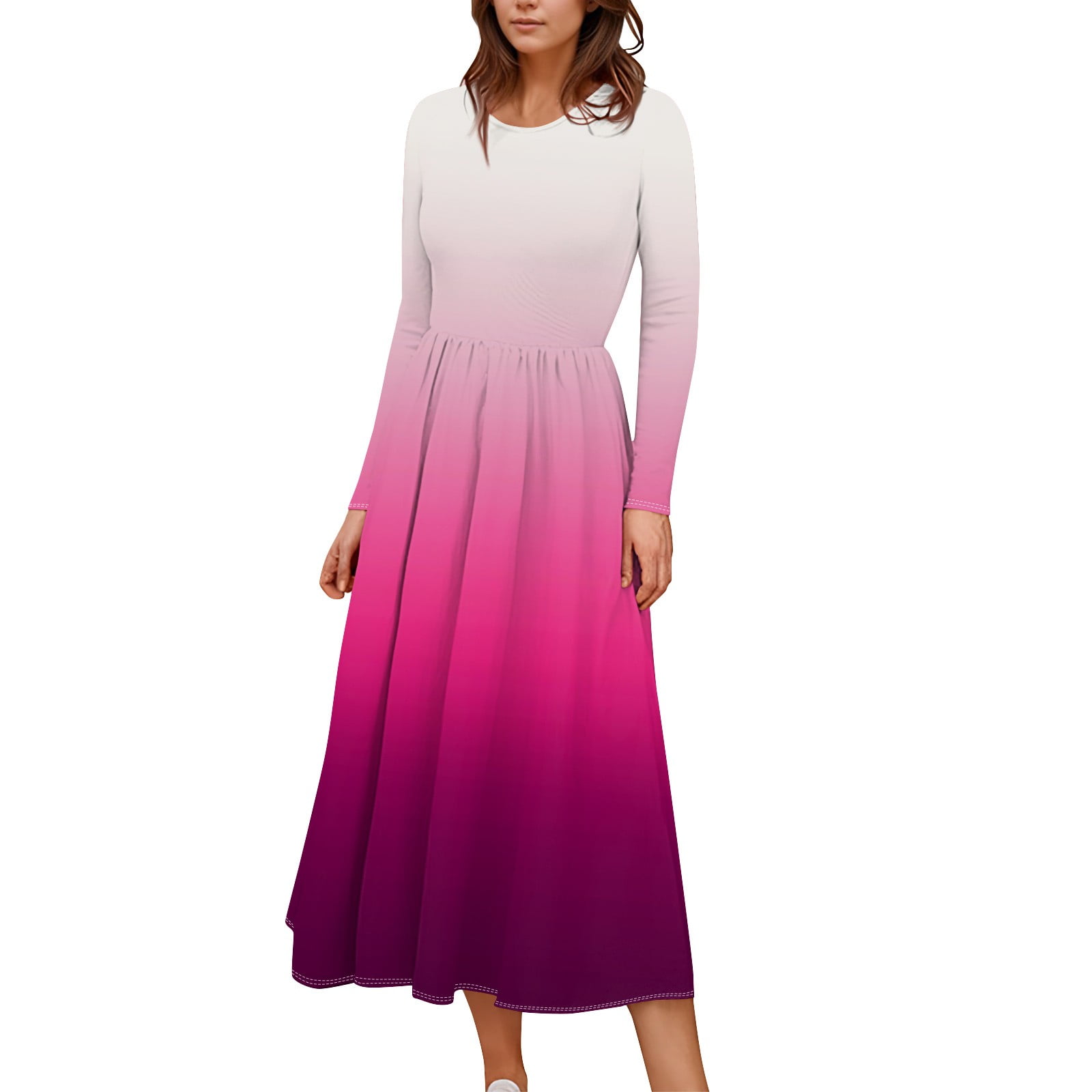 FrzhBrz Women's Long Sleeve Maxi Dress 2025 Spring Fashion Gradient