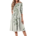 thumbnail image 1 of FrzhBrz Women's Loose Fit Crew Neck 3/4 Sleeve Elegant Print Flare A-Line Midi Dress, 1 of 4