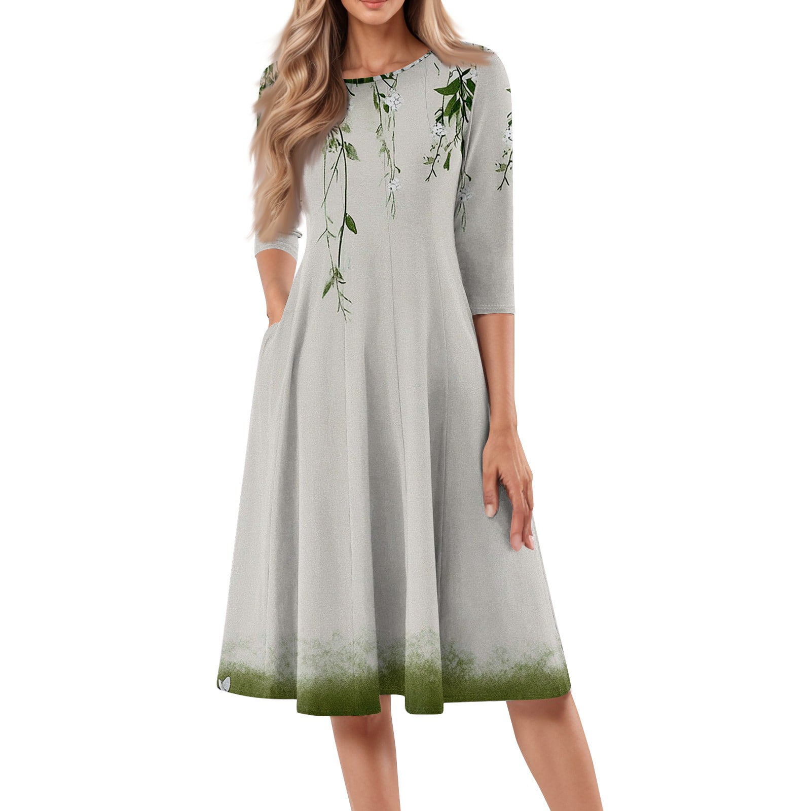 Joiemont Womens Embroidered Dress With V-Neck And 3/4 Sleeves