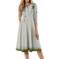 thumbnail image 1 of FrzhBrz Women's Loose Fit Crew Neck 3/4 Sleeve Elegant Print Flare A-Line Midi Dress, 1 of 4