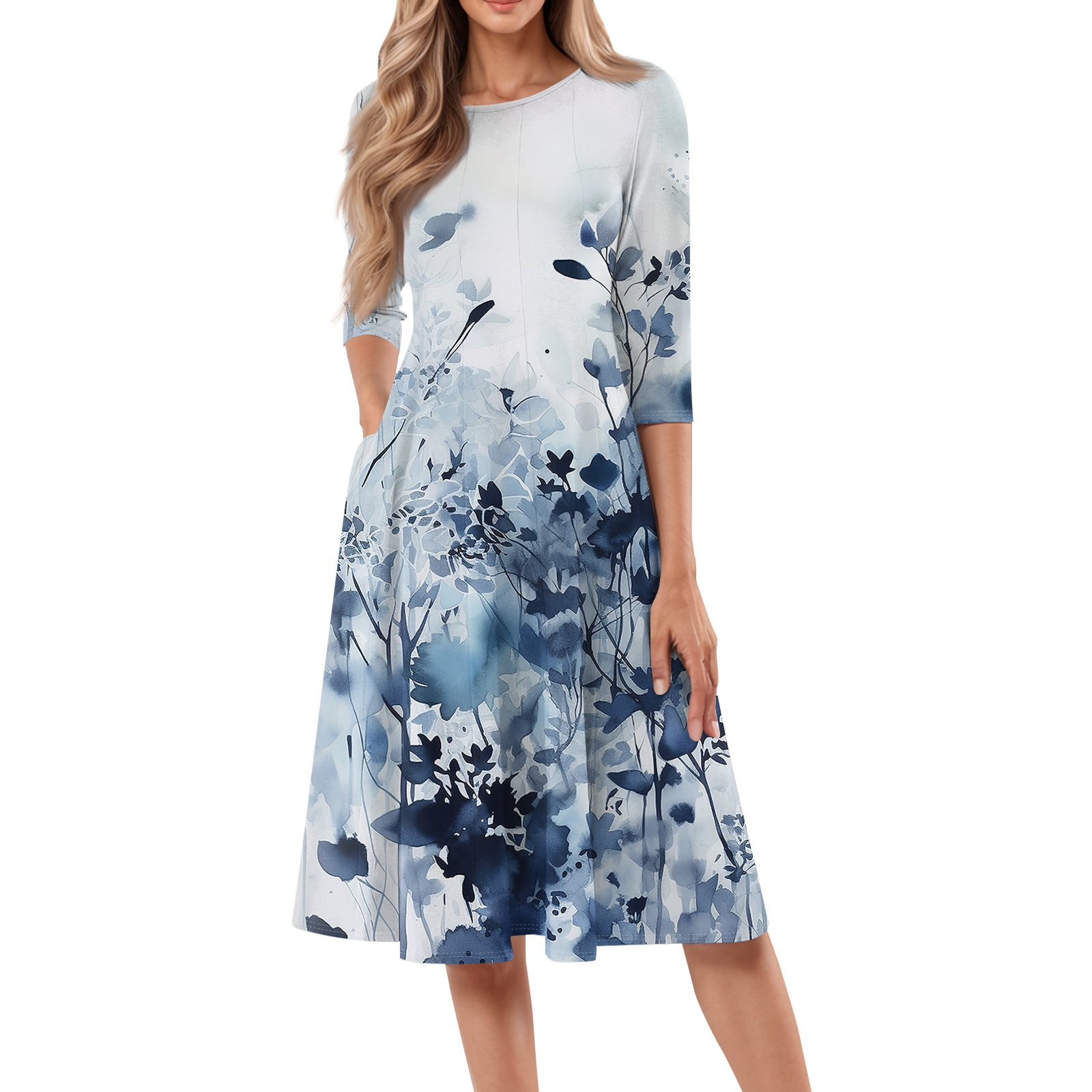 Robe Imprimé Floral Lark & Ro - Taille L - Manches 3/4 Et Stretch - État Très Bon