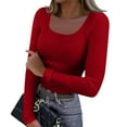 thumbnail image 1 of FrzhBrz Women's Plus Size Long Sleeve Shirts Scoop Neck Fitted Tops Ruched Going Out Crop Tops, 1 of 4