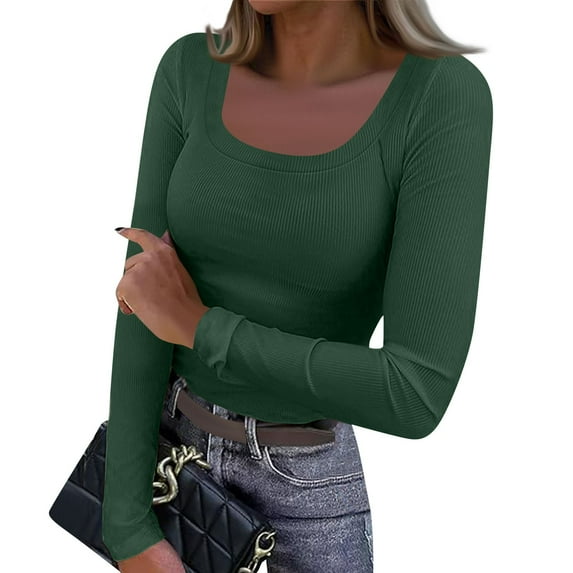 FrzhBrz Women's Plus Size Long Sleeve Shirts Scoop Neck Fitted Tops Ruched Going Out Crop Tops