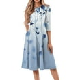 thumbnail image 1 of FrzhBrz Women's Round Casual Dress Neck 3/4 Sleeves A-line Tshirt Dress with Pocket, 1 of 4