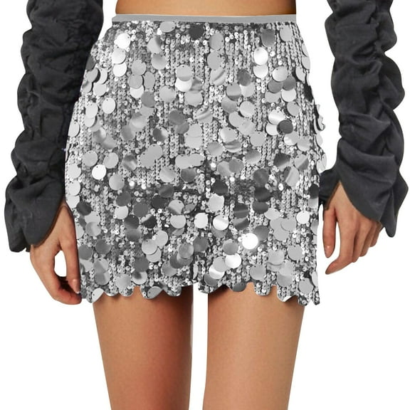 FrzhBrz Women's Sequin Bodycon Skirt High Waist Knot Front Sparkly Glitter Pencil Mini Skirt for Night Out Party