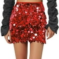 thumbnail image 1 of FrzhBrz Women's Sequin Bodycon Skirt High Waist Knot Front Sparkly Glitter Pencil Mini Skirt for Night Out Party, 1 of 5