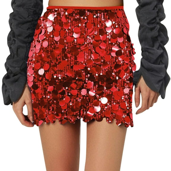FrzhBrz Women's Sequin Bodycon Skirt High Waist Knot Front Sparkly Glitter Pencil Mini Skirt for Night Out Party