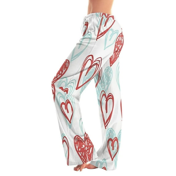 FrzhBrz Women's Valentines Day Comfy Pajama Pants Drawstring Lounge Pajama Pants Cute Love Heart Lounge Sleepwear Trousers
