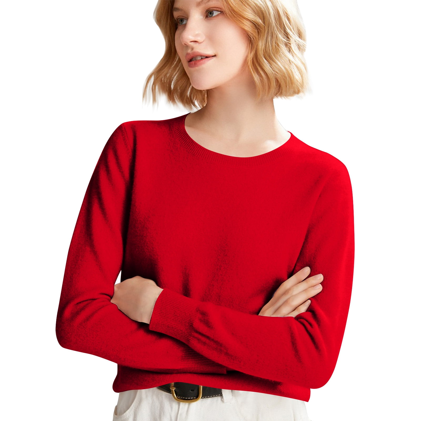 Warm Women's Pure Wool Crew Neck Winter Sweater