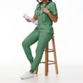 thumbnail image 1 of FrzhBrz Womens 2 Piece Outfits Jogger Scrub Set Cozy Fit V Neck Stretch Short Sleeve Top & Pants Plus Size Nurse Uniform Medical Scrubs Set, 1 of 5