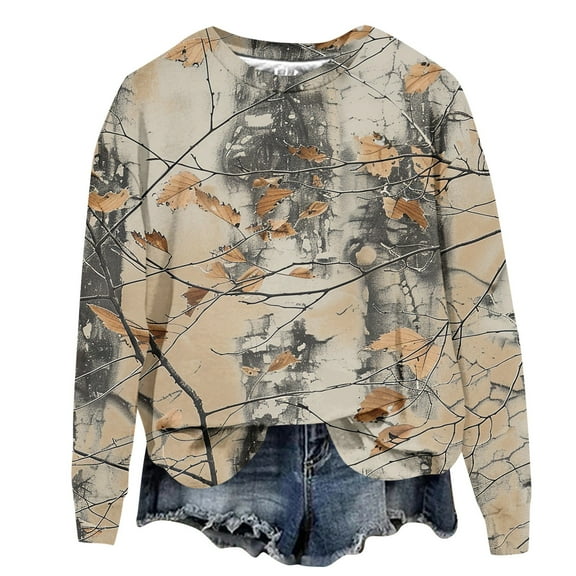 FrzhBrz Womens Camo Hoodies 2025 Casual Oversized Hooded Sweatshirts Fashion Tree Leaf Graphic Pullover Tops