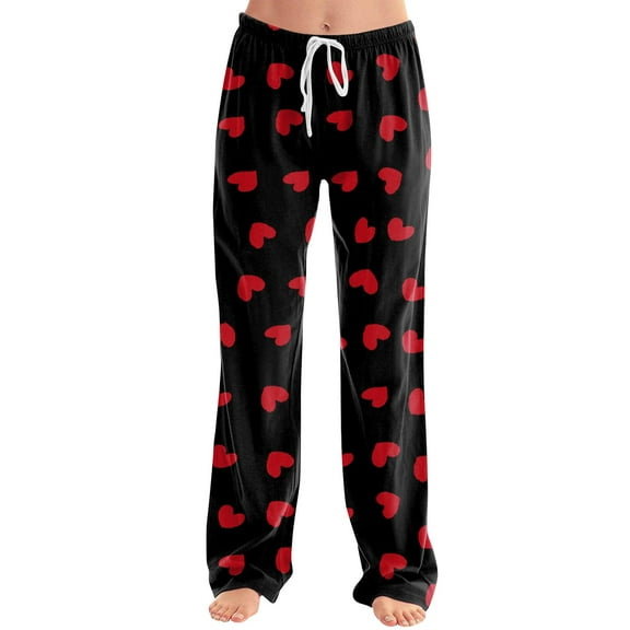 FrzhBrz Womens Cute Pajama Pants Valentines Day Polka Dot Stretchy Wide Leg Drawstring Lounge Sleep Pj Bottoms with Pockets