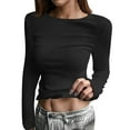 thumbnail image 1 of FrzhBrz Womens Long Sleeve Tops Slim Fit T Shirt Stretchy Crew Neck Tee Shirts Tops Basic Tee Tops Comfy Stretch Ribbed Knit Solid Shirt, 1 of 8
