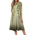 thumbnail image 1 of FrzhBrz Womens Round Neck 3/4 Sleeves A-line Vintage Print Casual Tshirt Flare Fashion Casual Midi Dress 2025 Spring with Pocket, 1 of 6