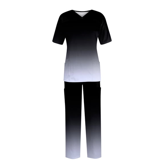 FrzhBrz Womens Scrub Sets Cozy Fit Stretchy V Neck Top & Pants Gradient Comfortable with Pockets Plus Size Nursing Scrubs Set