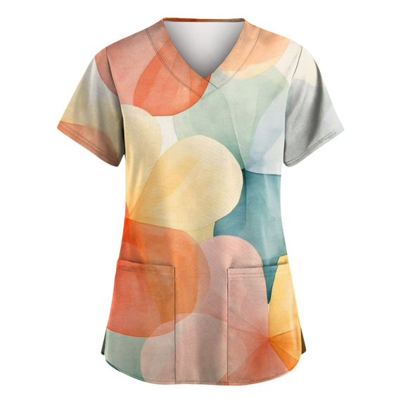 FrzhBrz Womens Scrub Tops Medical Workwear V Neck Graphic Floral Print Nurse Working Uniform Summer Casual Short Sleeve Nurse Shirt Tops with Pockets