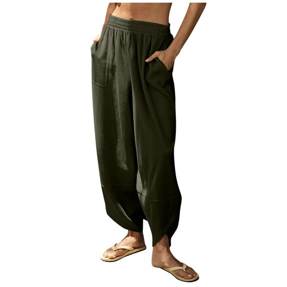 Fsahion Plus Size Casual Sweatpants for Womens Elastic Waist Solid Color Baggy Wide-Leg Pants Casual Elastic-Waistband Pocket Pants Bleak Deal on Clearance!