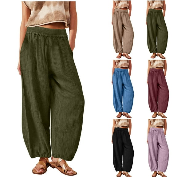 Fsahion Plus Size Casual Sweatpants for Womens Elastic Waist Solid Color Loose Elastic Waist Casual Wide Leg Trousers Bleak Deal on Clearance!