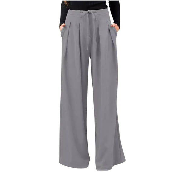 Fsahion Plus Size Casual Sweatpants for Womens High Waist Solid Color Drawstring Zipper Casual Lace Up Straight Leg Wide Leg Pants Up to 65% off!