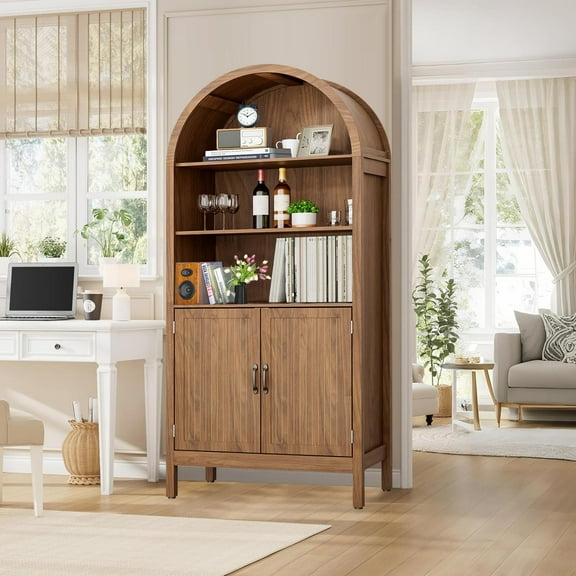 Fsbecl 70.9" fluted tall storage cabinet, arched bookcase cabinet Suitable for Living Room
