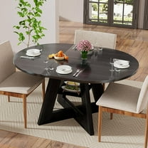 Fsbecl Mid Century Modern Extendable Round Dining Table 43.3in-59in for 4-8, Wooden Kitchen Dining Table, Black