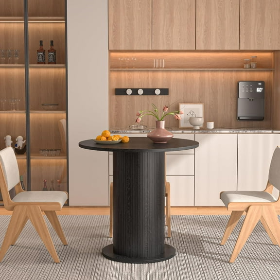 Fsbecl Modern Farmhouse Round Dining Table, Small Kitchen Table for 2, Black