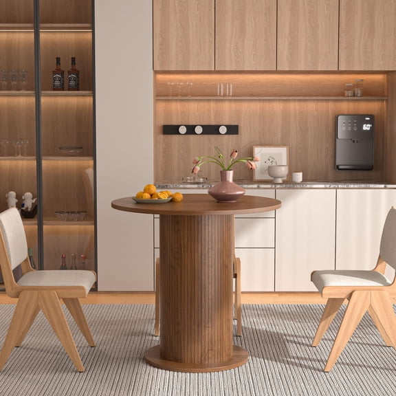 Fsbecl Modern Farmhouse Round Dining Table, Small Kitchen Table for 2, Walnut