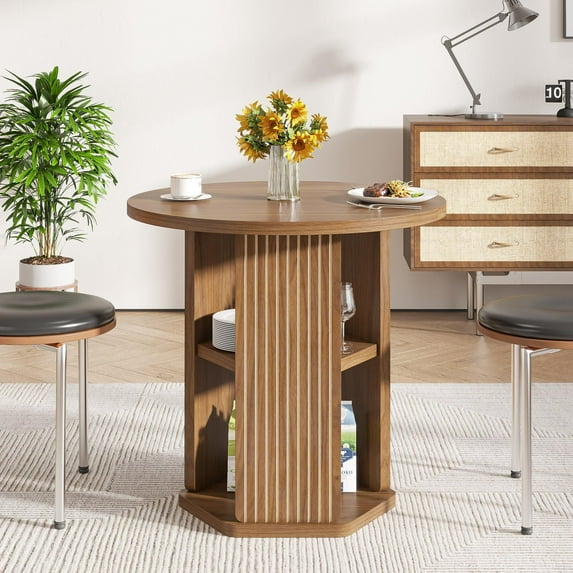 Fsbecl Modern Farmhouse Round Dining Table, Small Kitchen Table for 2, Walnut