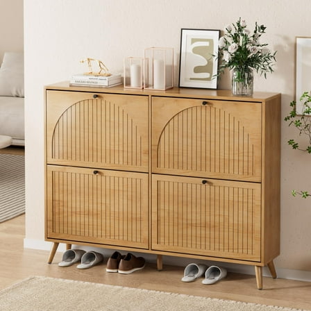 Fsbecl Narrow Freestanding Shoe Cabinet with 4 Flip Drawers for Entryway, Wood