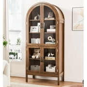 Fsbecl Tall Arched Display Cabinet with Acrylic Glass Doors, Pantry Storage Cabinet for Living Dining Room, Walnut