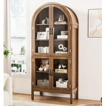 Fsbecl Tall Arched Display Cabinet with Acrylic Glass Doors, Pantry Storage Cabinet for Living Dining Room, Walnut