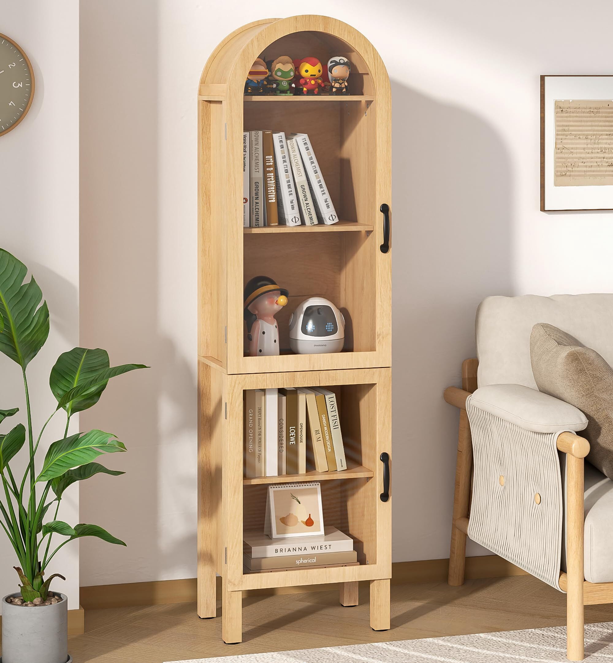 Fsbecl Tall Arched Storage Display Cabinet, Kitchen Pantry Cabinet with Doors, Wood