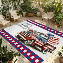 Fsddascl 4th of July Outdoor Rug for Patio/Deck/Porch, Non-Slip Large Area Rug 6 x 9 Ft, Independence Day Truck Red Blue Plaid Indoor Outdoor Rugs Washable Area Rugs, Reversible Camping Rug Carpet