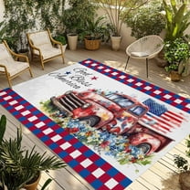 Fsddascl 4th of July Outdoor Rug for Patio/Deck/Porch, Non-Slip Large Area Rug 6 x 9 Ft, Red Blue Floral Independence Day Truck Indoor Outdoor Rugs Washable Area Rugs, Reversible Camping Rug Carpet